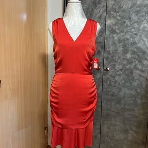Elegant Red Silk Sleeveless Dress